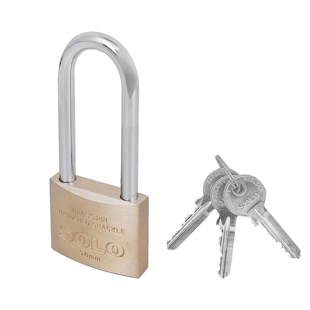 กุญแจสปริง SOLO 84-50L 50 มม. สีทองเหลืองขัดเงา