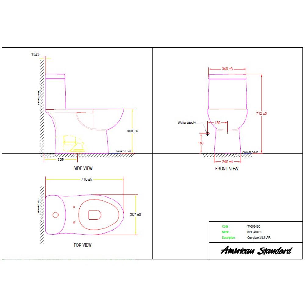 สุขภัณฑ์ 1 ชิ้น AMERICAN STANDARD TF-2024SC-WT-0 3/4.5 ลิตร สีขาว