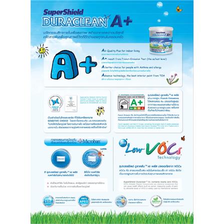 สีน้ำทาภายใน TOA SUPERSHIELD DURACLEAN A+ BASE A สีขาว กึ่งเงา 1 แกลลอน_1