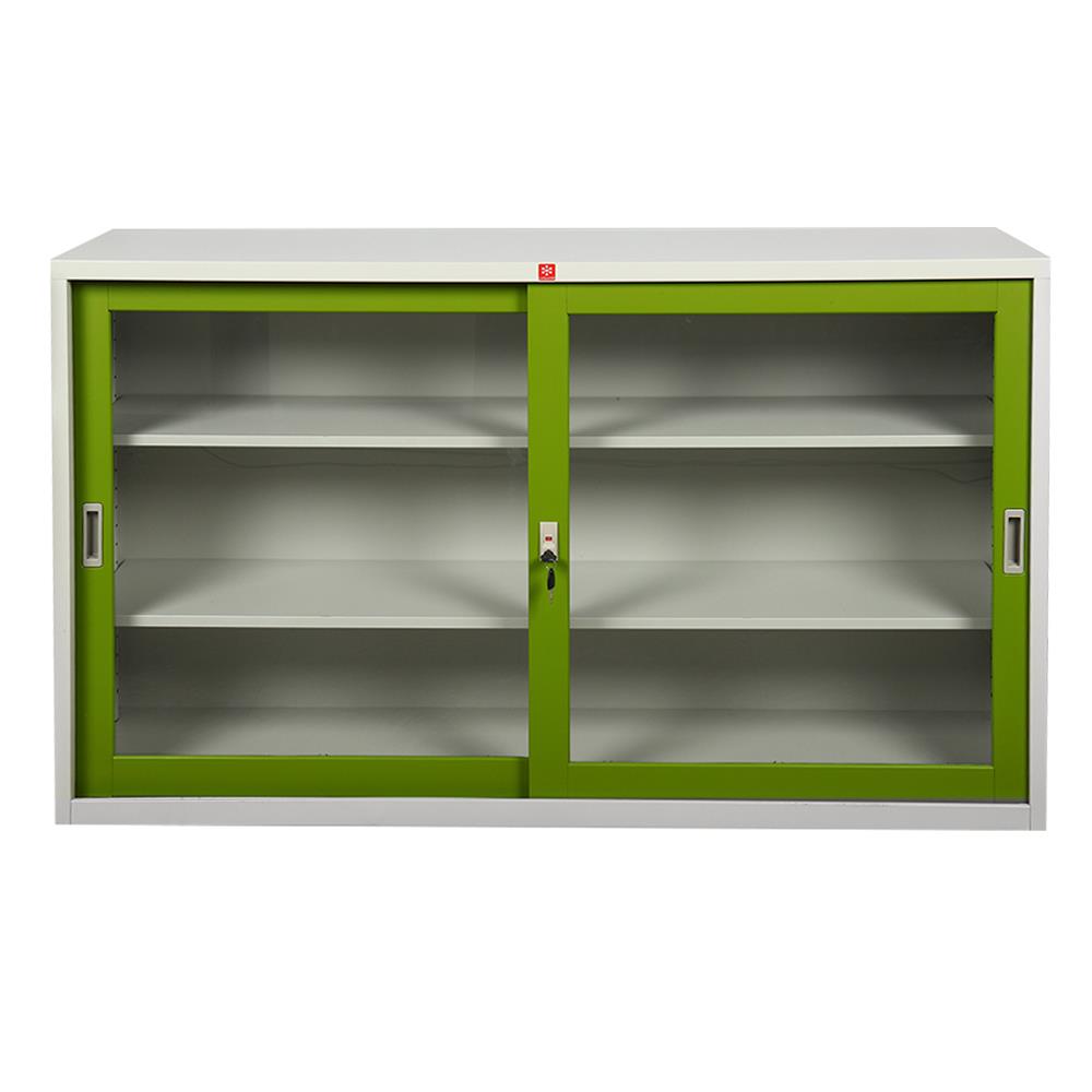 ตู้เหล็กบานเลื่อนกระจก LUCKY WORLD KSG-150-GG สีเขียว