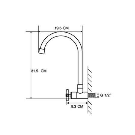 ก๊อกซิงค์เดี่ยวผนัง MOYA PN-82C11 สีโครม_5