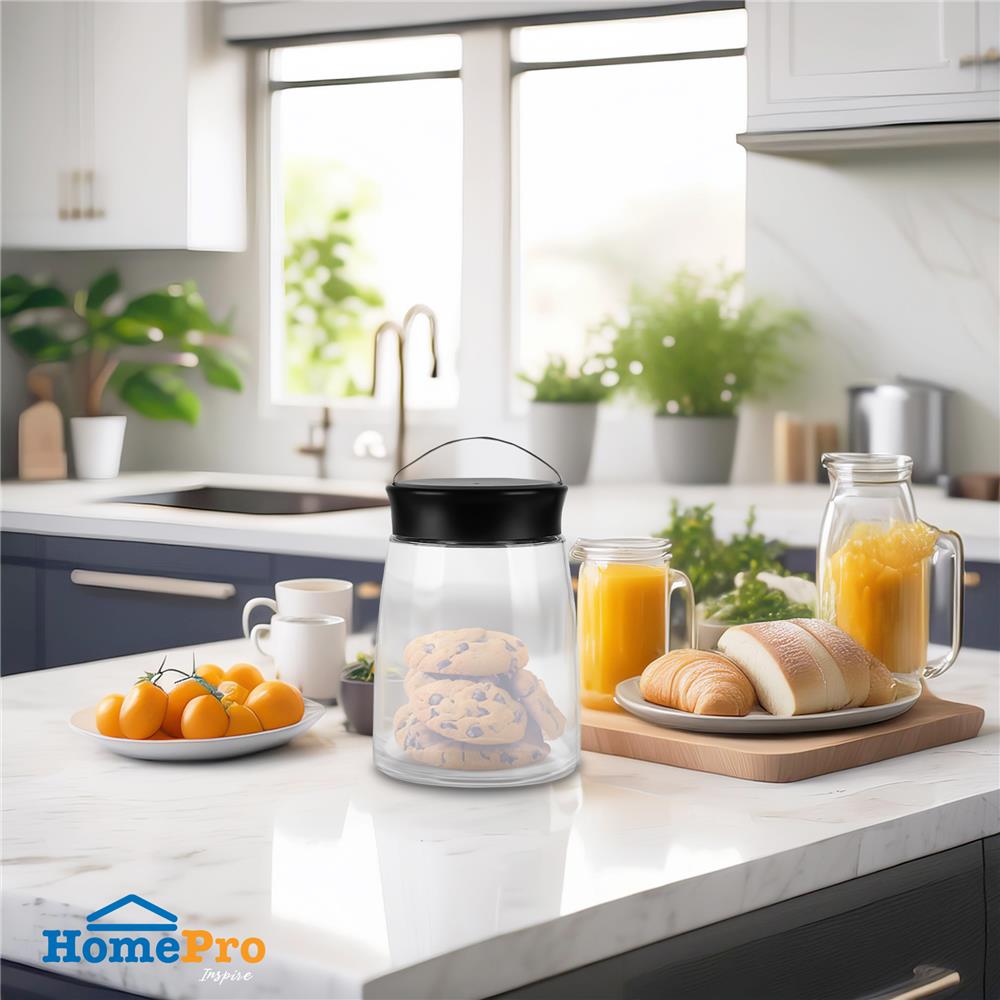 ขวดโหลแก้วกลมฝาเกลียว 1.4 ลิตร สีดำ