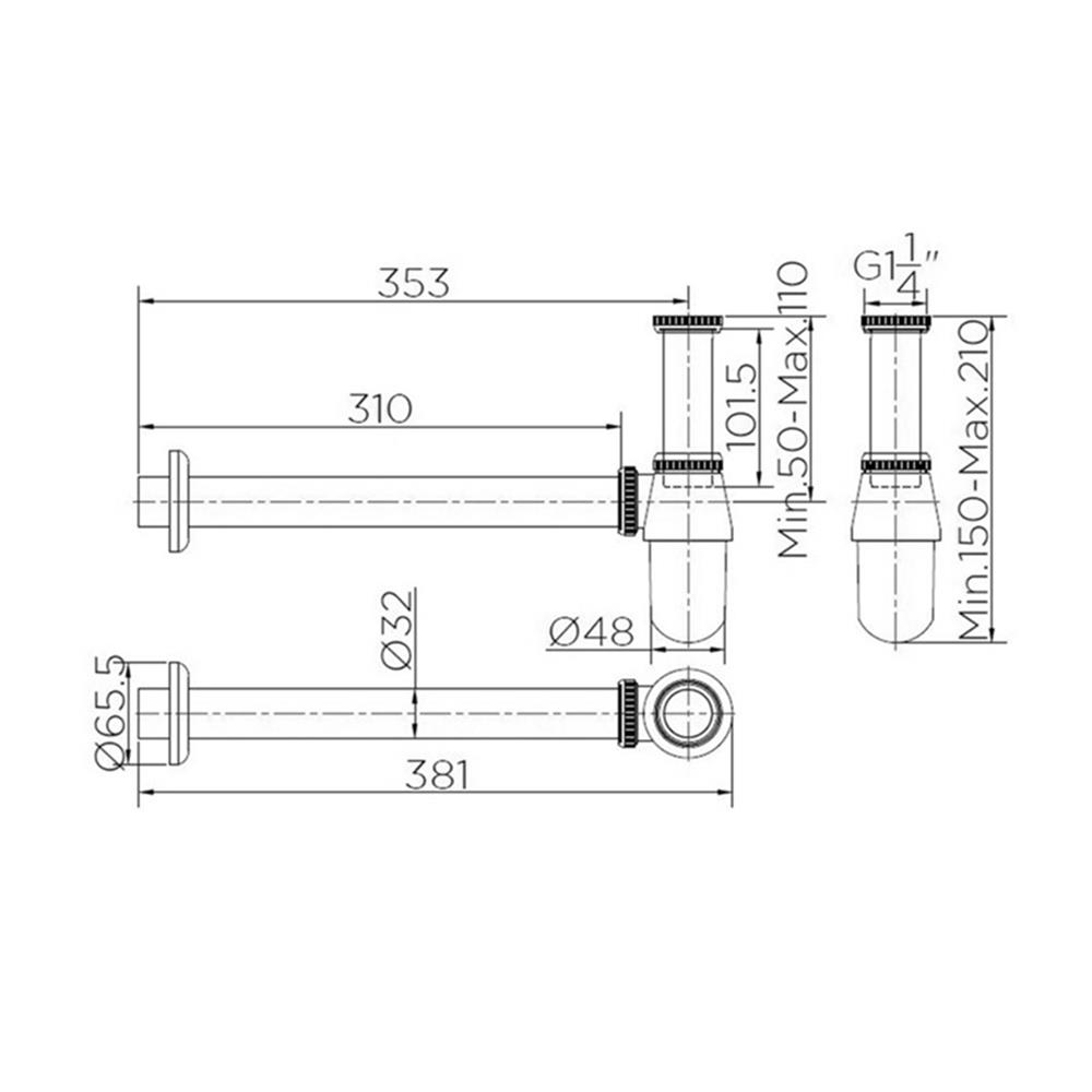 ท่อน้ำทิ้งอ่างล้างหน้ากระปุก HANG BP-02S-2 35 ซม.