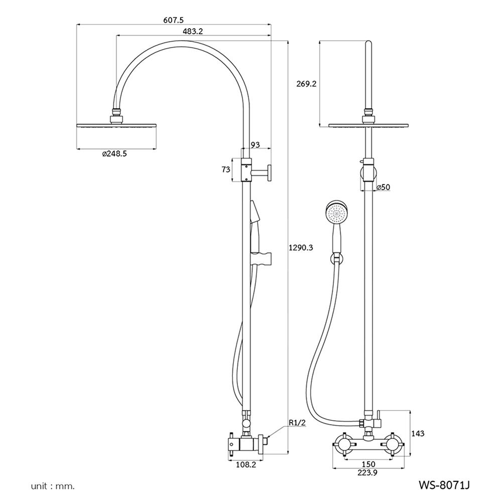 ฝักบัว RAIN SHOWER ผสม WS WS-8071L สเตนเลส