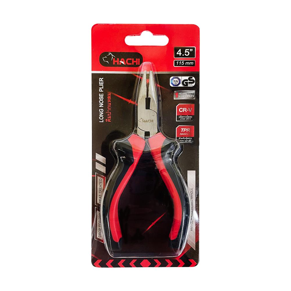 คีมปากแหลม ด้ามยาง HACHI 4.5 นิ้ว