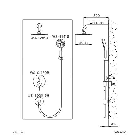 ชุดวาล์วฝังกำแพงผสม WS WS-6051 สเตนเลส_1