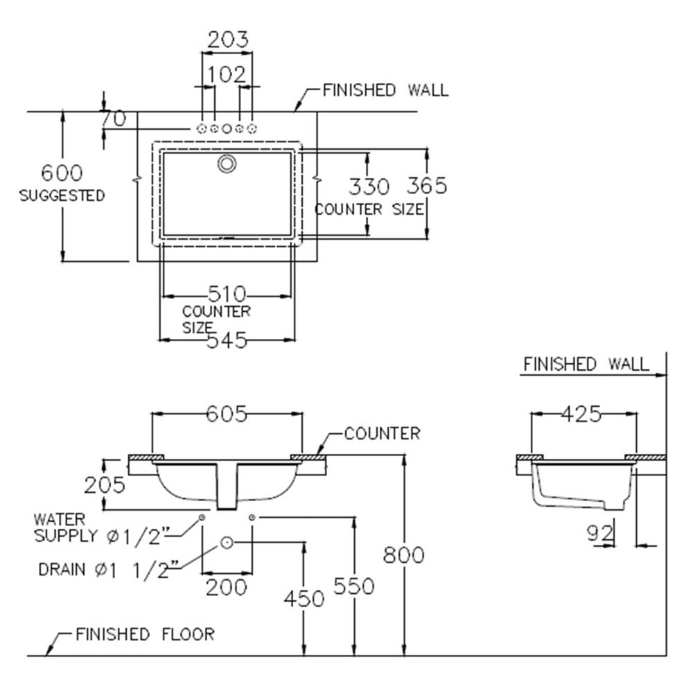 อ่างล้างหน้าแบบฝังใต้เคาน์เตอร์ COTTO C05117 สีขาว