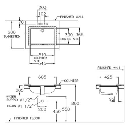 อ่างล้างหน้าแบบฝังใต้เคาน์เตอร์ COTTO C05117 สีขาว_3