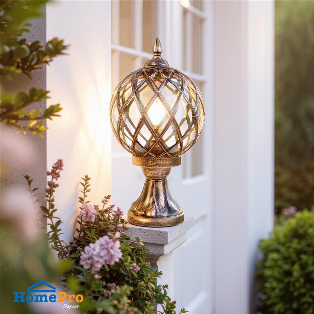 ไฟหัวเสา 2051F(M) CARINI อลูมิเนียม/แก้ว CLASSIC ทองรมดำ