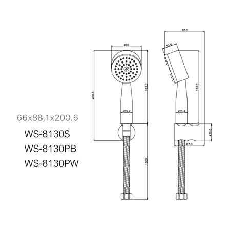 ชุดฝักบัวสายอ่อน 1 ระดับ WS รุ่น WS-8130PW สีขาว_2