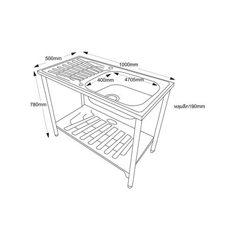 ซิงค์ขาตั้ง 1หลุม 1ที่พัก TECNOPLUS TT 100S สเตนเลส_1