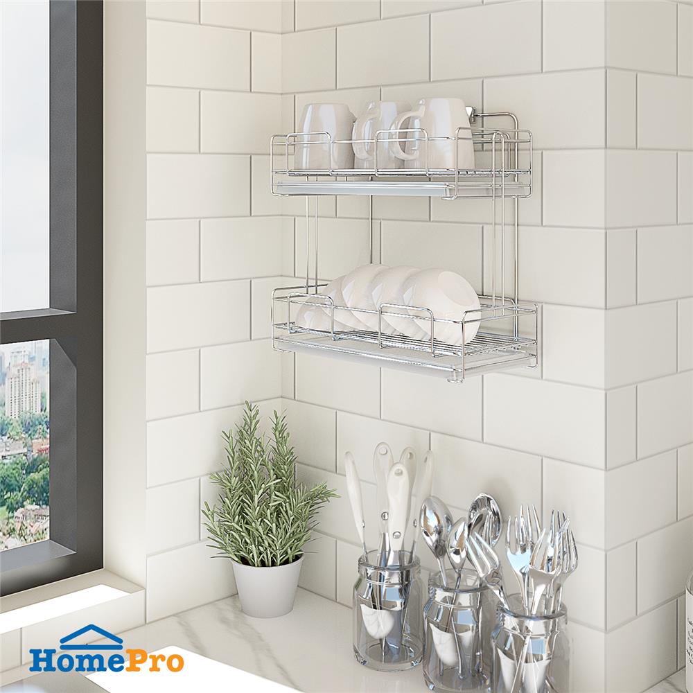 ชั้นแขวนวางแก้วสเตนเลสพร้อมถาด2ชั้นKECH