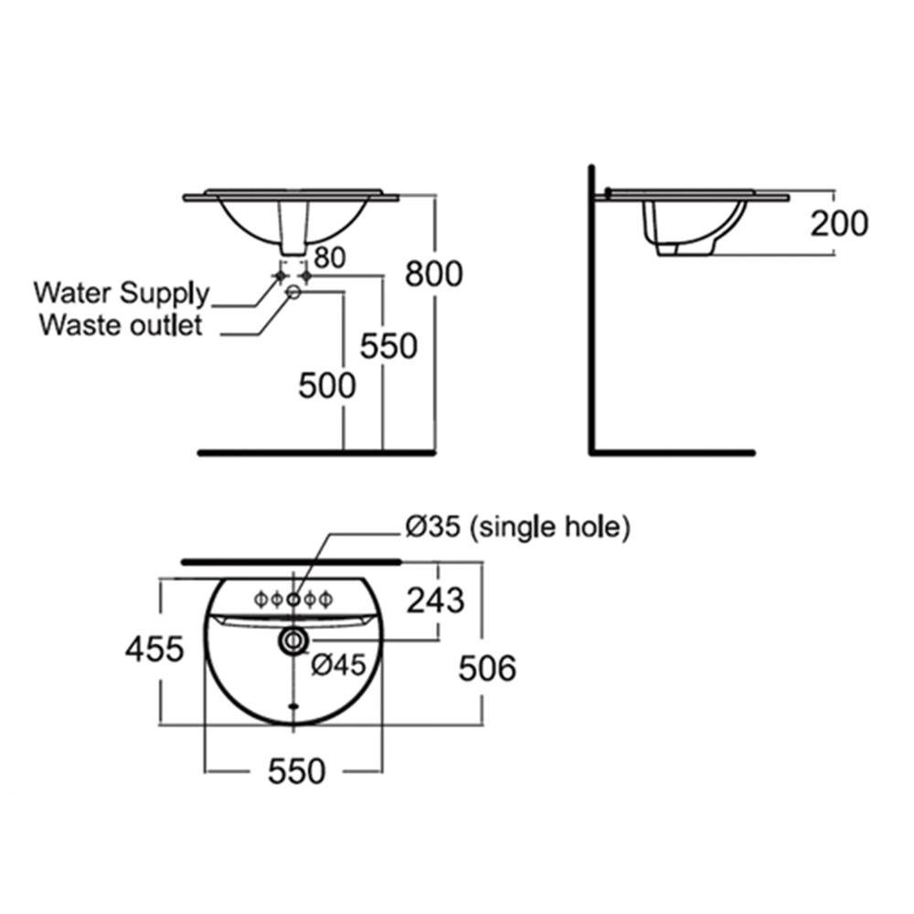 อ่างล้างหน้าฝังบนเคาน์เตอร์ AMERICAN STANDARD TF-0452-WT สีขาว