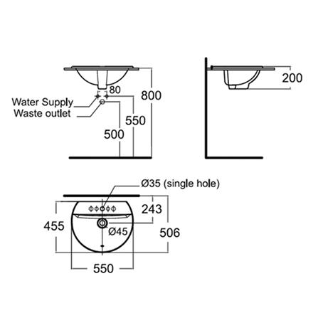 อ่างล้างหน้าฝังบนเคาน์เตอร์ AMERICAN STANDARD TF-0452-WT สีขาว_1