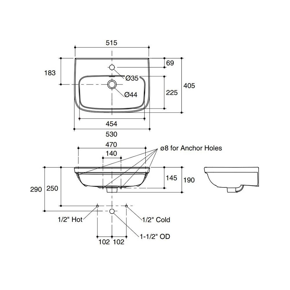 อ่างล้างหน้าแขวน KARAT K-45355X-1WK สีขาว