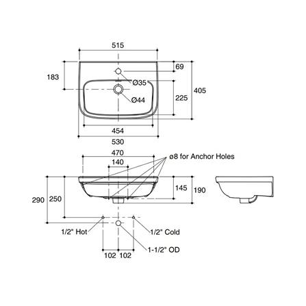 อ่างล้างหน้าแขวน KARAT K-45355X-1WK สีขาว_1