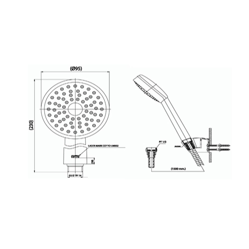 ชุดฝักบัวสายอ่อน 1 ระดับ COTTO Z71(HM) สีโครม