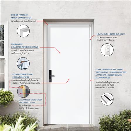 ประตูภายนอกเหล็ก เจาะลูกบิด PROFESSIONAL DOOR D1W 79.2x199.4 ซม. สีขาว_3