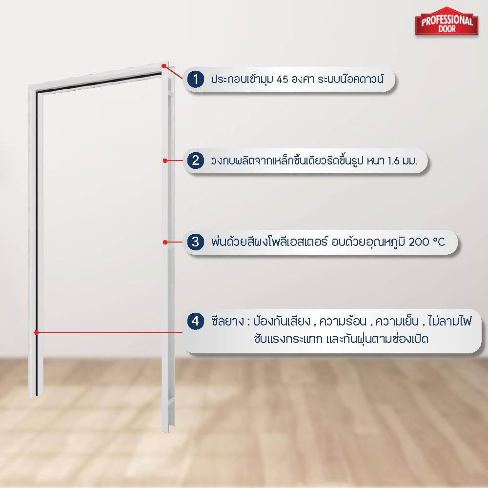 วงกบประตูเหล็ก PROFESSIONAL DOOR FR1LG 86.4x203.5 ซม. สีเทา