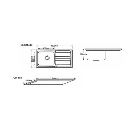 ซิงค์ฝัง 1หลุม 1ที่พักขวา TECNOSTAR 11100 ST สเตนเลส_1
