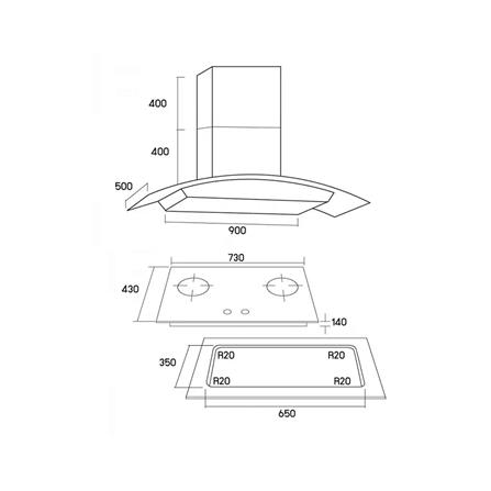 เตาฝัง + เครื่องดูดควัน TECNOSTAR EHP2GB + EHP90GS_1