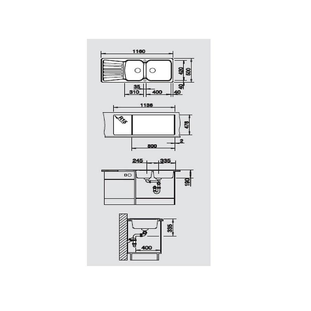 ซิงค์ฝัง 2หลุม 1ที่พัก BLANCO NOVA 8S 495.39.071 สีถ่าน
