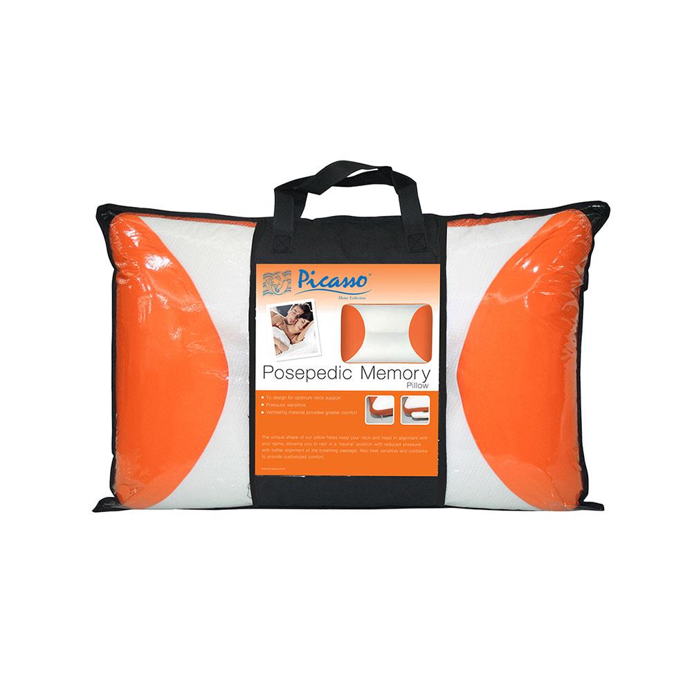 หมอนสุขภาพ เมมโมรี่โฟม PICASSO POSEPEDIC 14x22 สีส้ม