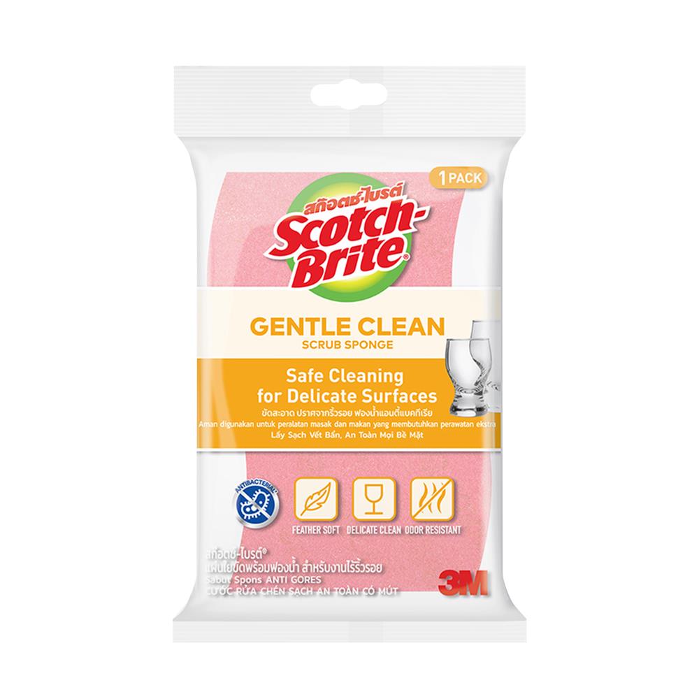 ฟองน้ำพร้อมใยขัด SCOTCH-BRITE ANTIBACTERIAL 11.5x7 ซม. สีชมพูอ่อน