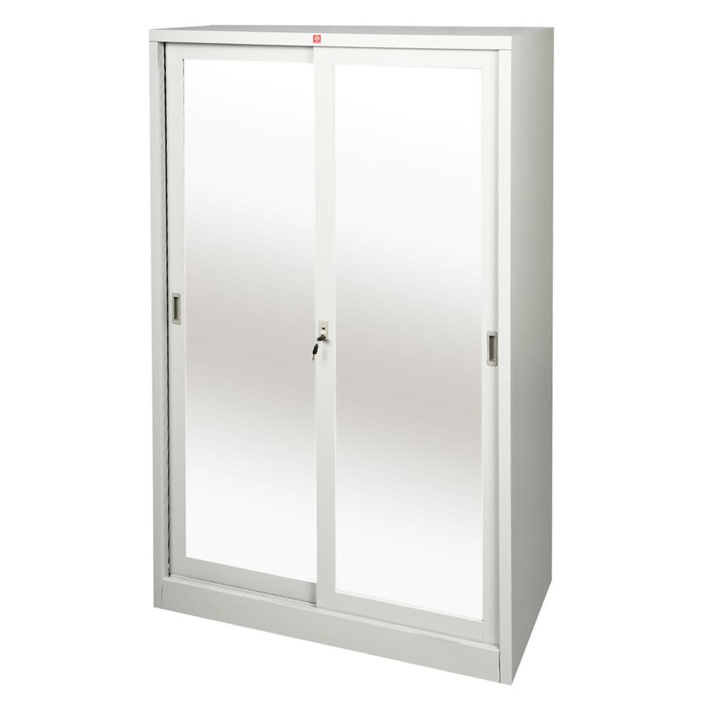 ตู้เสื้อผ้าบานเลื่อนกระจกเงา LUCKY WORLD KSV-126K-TG สีเทาทราย