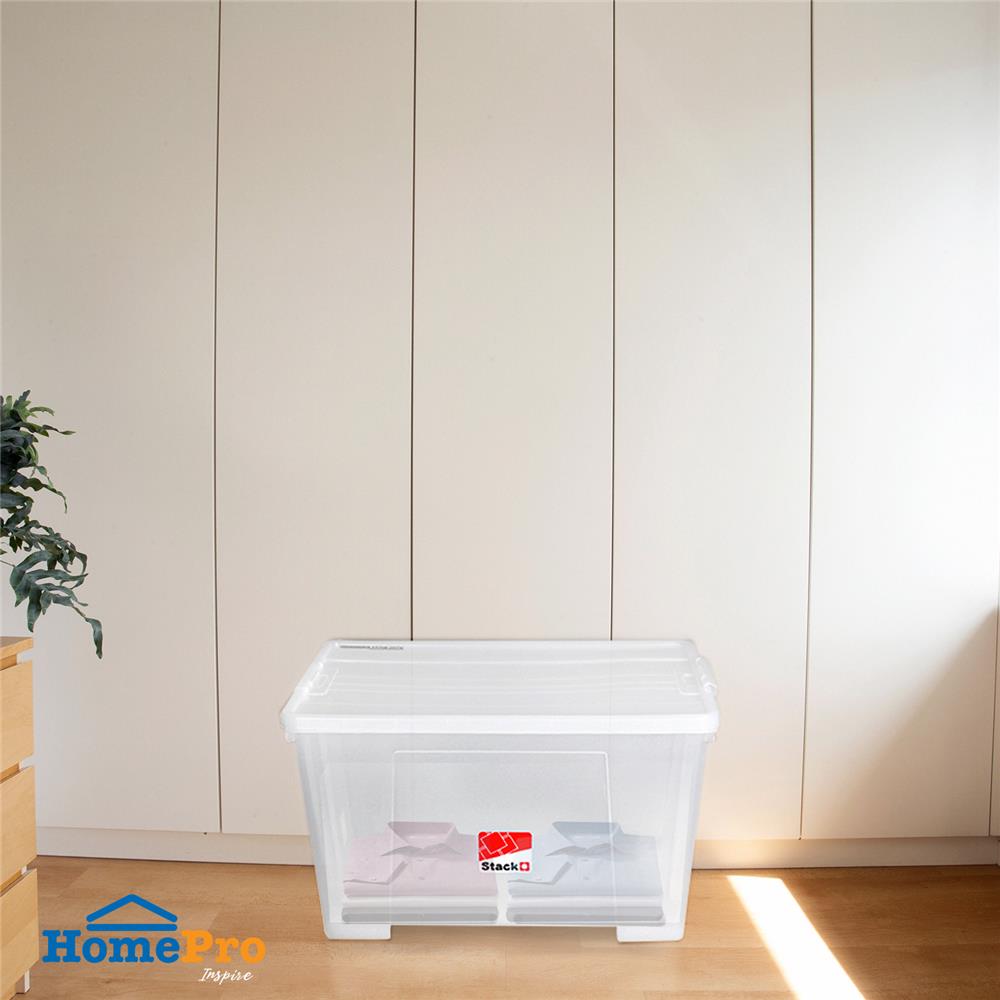 กล่องเก็บของ มีล้อ ฝาล็อค STACKO 110 ลิตร 6655 สีใส
