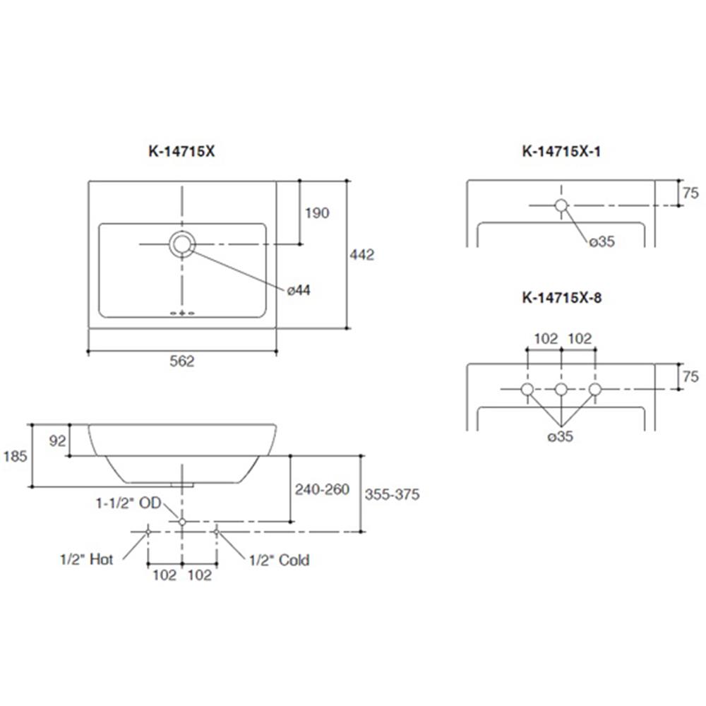 อ่างล้างหน้าฝังครึ่งเคาน์เตอร์ KOHLER K-14715X-1-0 สีขาว