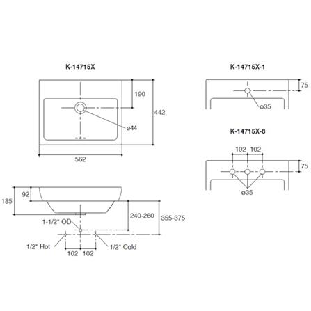 อ่างล้างหน้าฝังครึ่งเคาน์เตอร์ KOHLER K-14715X-1-0 สีขาว_1