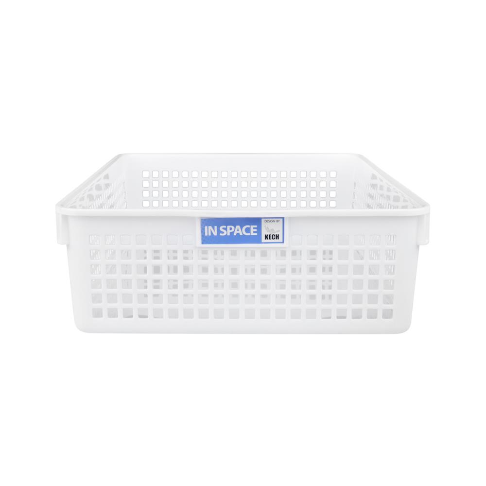 ตะแกรงใส่ของเหลี่ยม ใหญ่ INSPACE KECH 5182 สีขาว