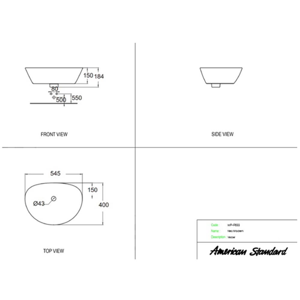 อ่างล้างหน้าวางลอย AMERICAN STANDARD TF-WP-F633-WT สีขาว