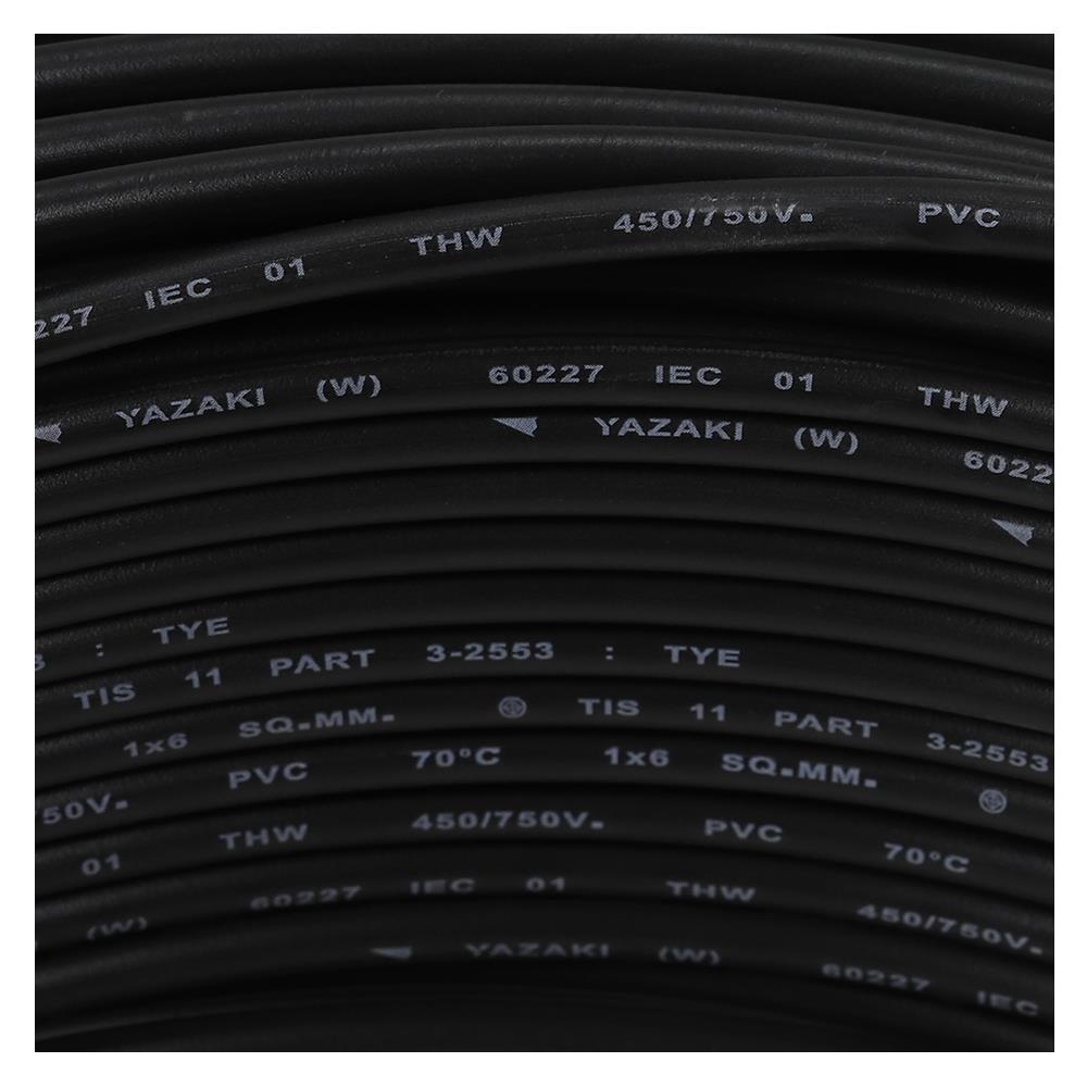 สายไฟ THW IEC01 YAZAKI 1x6ตร.มม. 100 ม. สีดำ