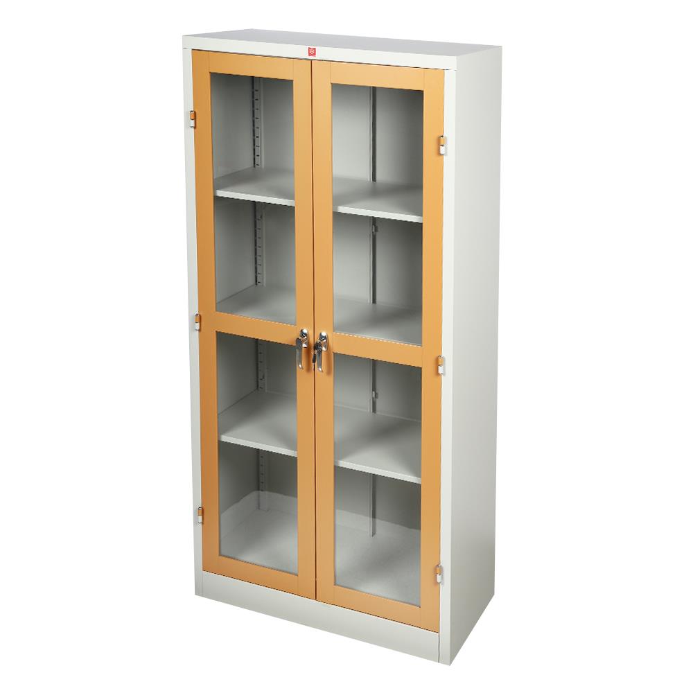 ตู้เหล็กสูงบานเปิดกระจก LUCKY WORLD KWG-183-EG สีน้ำตาล