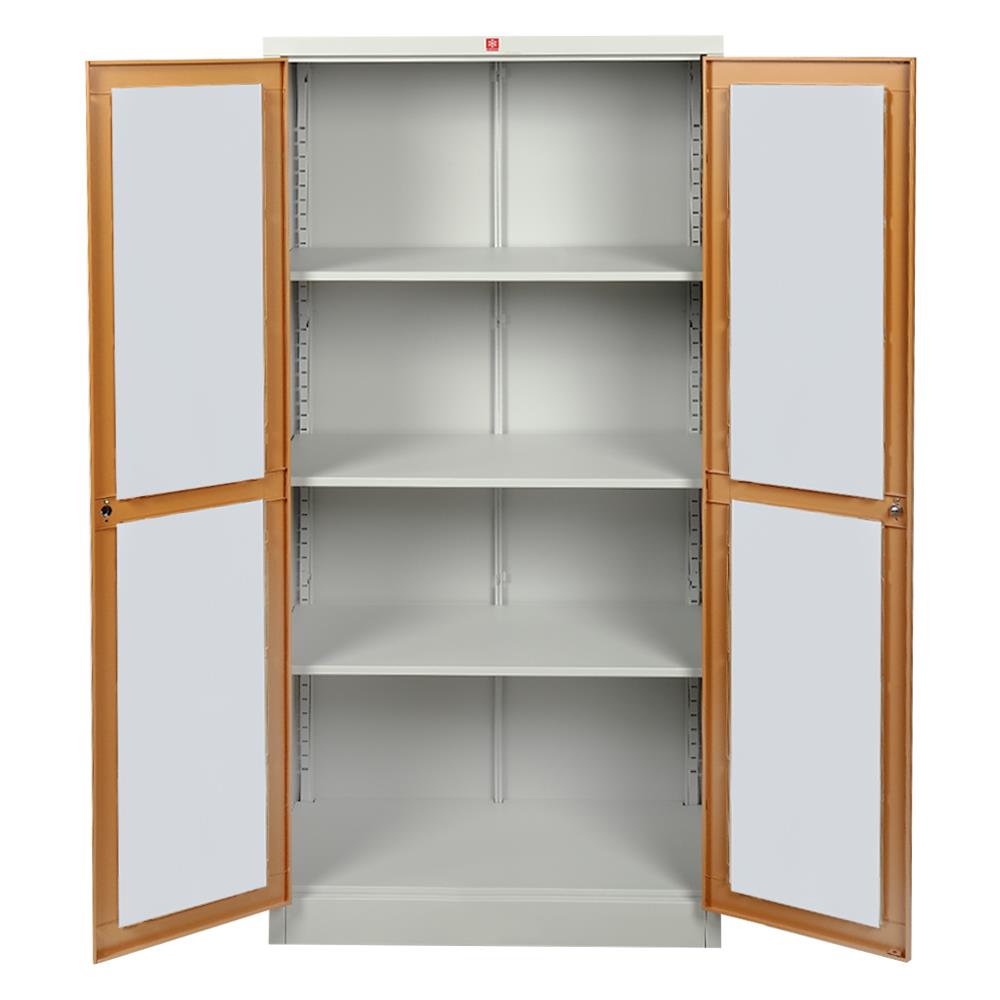 ตู้เหล็กสูงบานเปิดกระจก LUCKY WORLD KWG-183-EG สีน้ำตาล