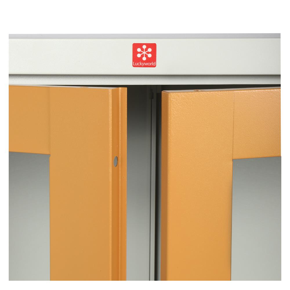 ตู้เหล็กสูงบานเปิดกระจก LUCKY WORLD KWG-183-EG สีน้ำตาล