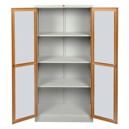 ตู้เหล็กสูงบานเปิดกระจก LUCKY WORLD KWG-183-EG สีน้ำตาล_2