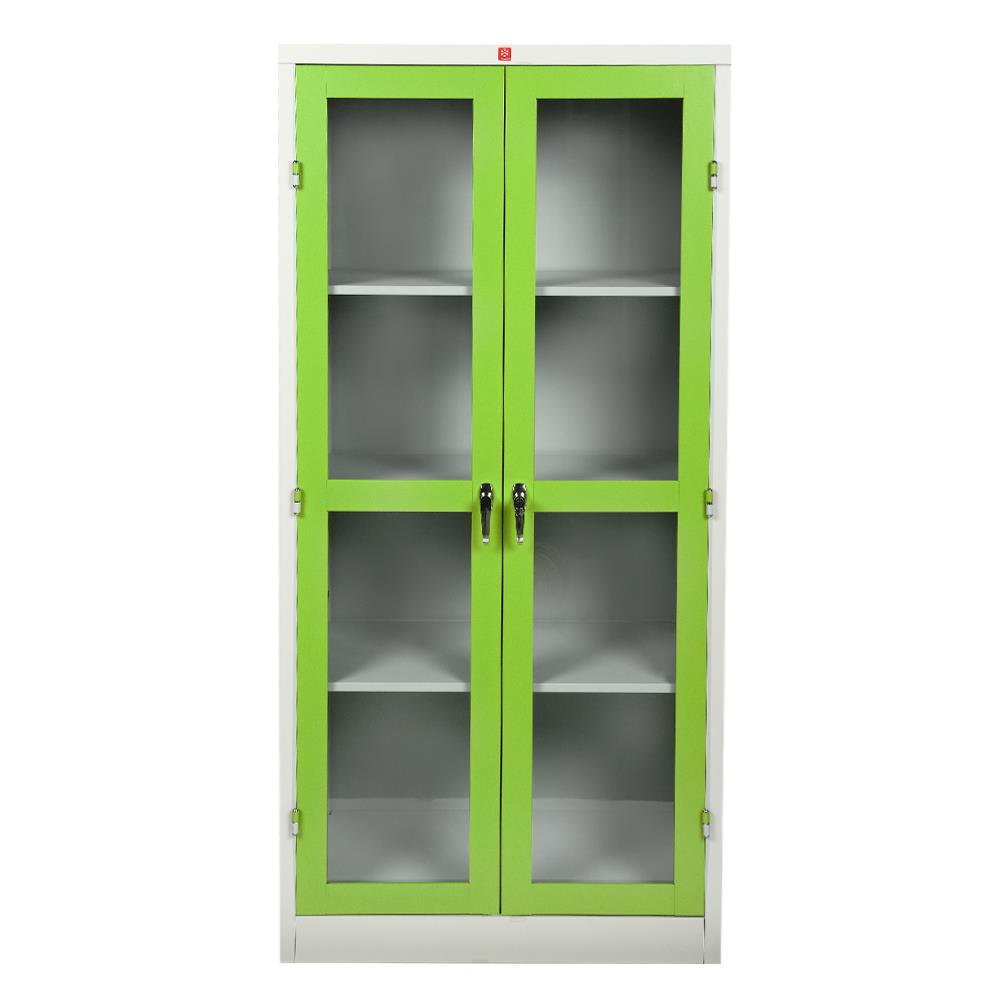 ตู้เหล็กสูงบานเปิดกระจก LUCKY WORLD KWG-183-GG สีเขียว