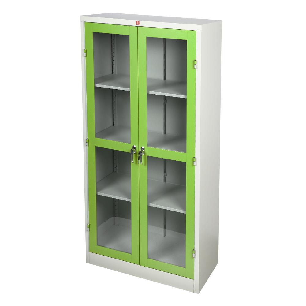 ตู้เหล็กสูงบานเปิดกระจก LUCKY WORLD KWG-183-GG สีเขียว