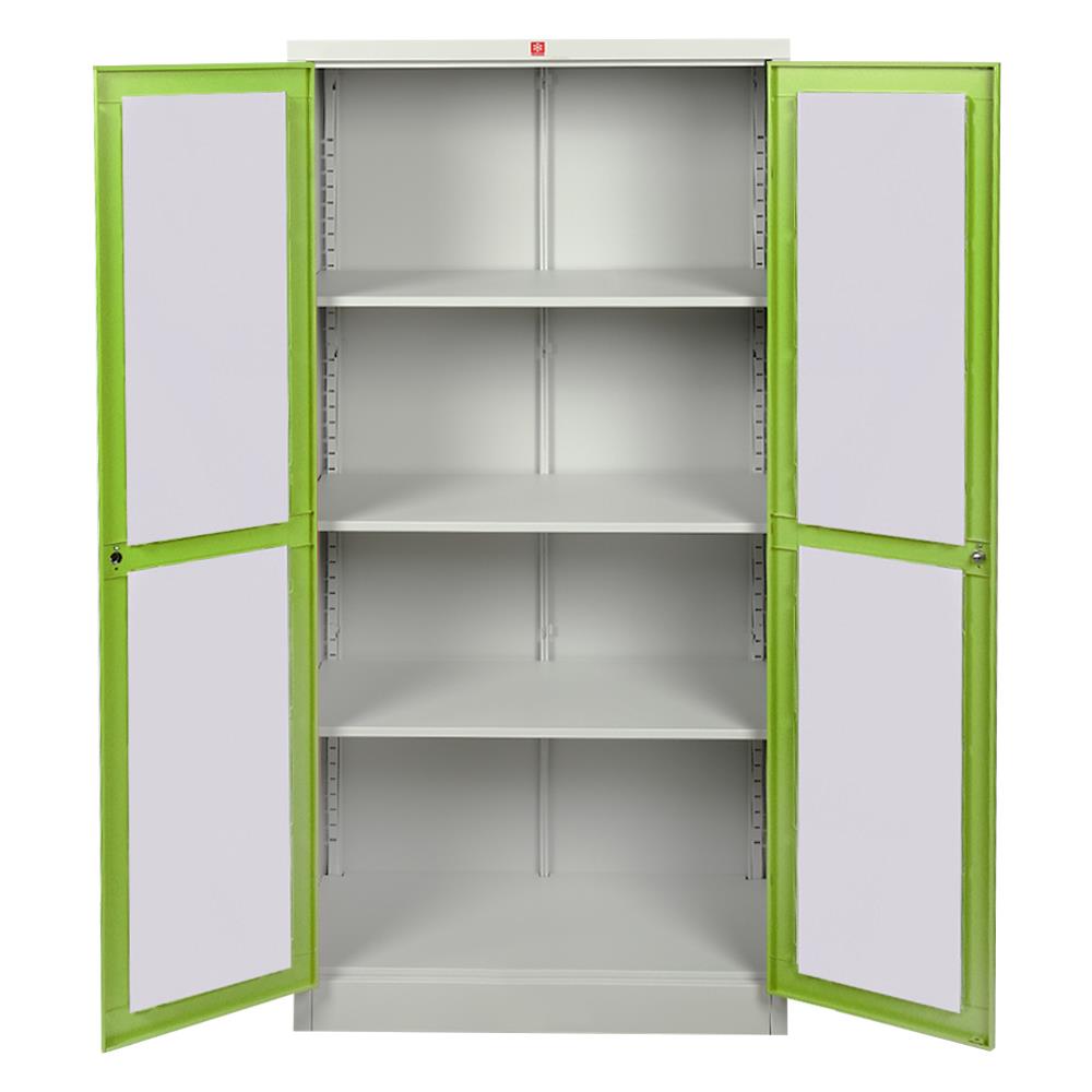 ตู้เหล็กสูงบานเปิดกระจก LUCKY WORLD KWG-183-GG สีเขียว