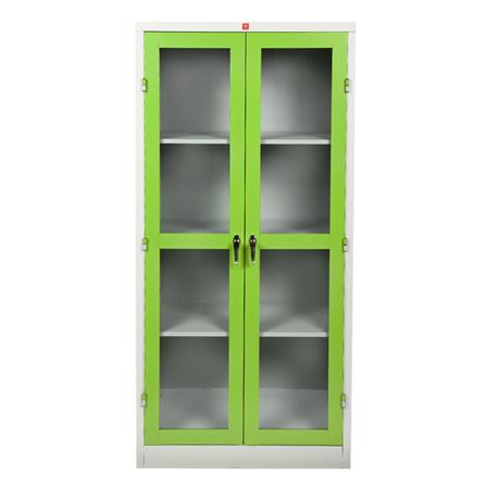 ตู้เหล็กสูงบานเปิดกระจก LUCKY WORLD KWG-183-GG สีเขียว