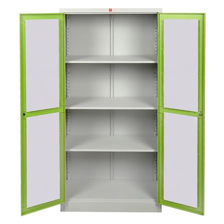 ตู้เหล็กสูงบานเปิดกระจก LUCKY WORLD KWG-183-GG สีเขียว_2