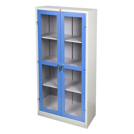 ตู้เหล็กสูงบานเปิดกระจก LUCKY WORLD KWG-183-RG สีน้ำเงิน_1