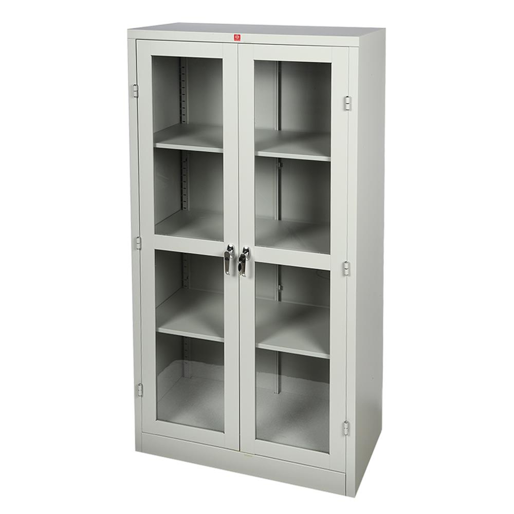 ตู้เหล็กสูงบานเปิดกระจก LUCKY WORLD KWG-183-TG สีเทาทราย