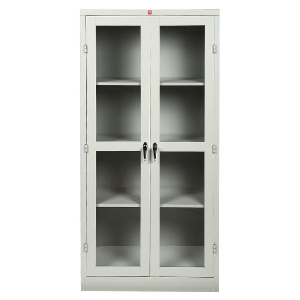 ตู้เหล็กสูงบานเปิดกระจก LUCKY WORLD KWG-183-TG สีเทาทราย