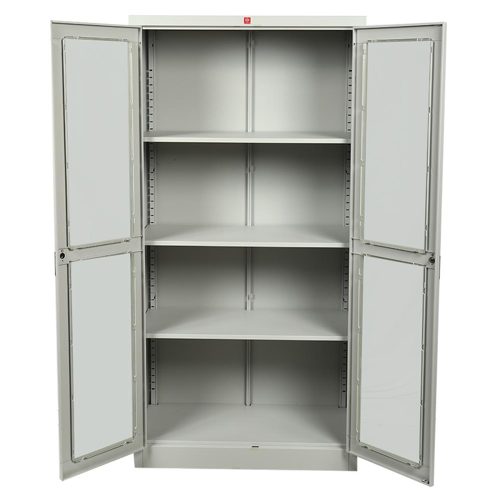 ตู้เหล็กสูงบานเปิดกระจก LUCKY WORLD KWG-183-TG สีเทาทราย