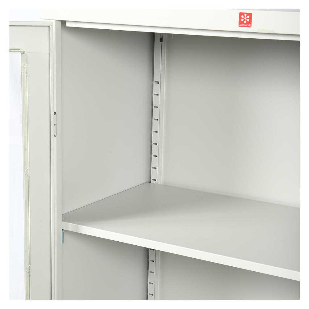 ตู้เหล็กสูงบานเปิดกระจก LUCKY WORLD KWG-183-TG สีเทาทราย