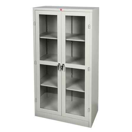 ตู้เหล็กสูงบานเปิดกระจก LUCKY WORLD KWG-183-TG สีเทาทราย_0